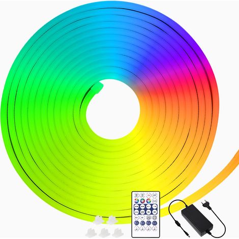 EXTRASTAR Striscia di luce LED al neon RGB, strisce LED 5M 96Led con telecomando a 28 tasti e controllo Bluetooth APP, impermeabile IP65, 12 V, 5 A, per camera, matrimonio, festa, Natale (1/4)