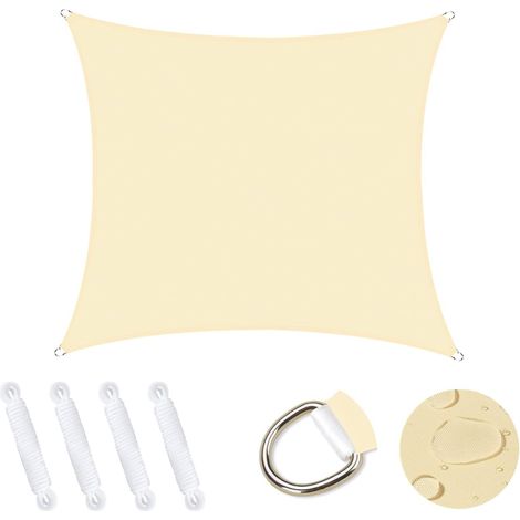 Vela ombreggiante quadrata 5 x 5 m, riparo da giardino, protezione UV al 95%, tessuto impermeabile e resistente per patio, giardino, cortile, campeggio, piscina - Crema