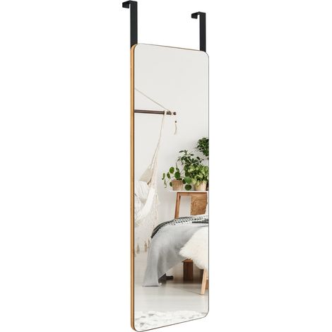 Specchio rettangolare montato al muro o porta con angoli arrotondati, Specchio da trucco da appendere con 2 ganci (1/5)