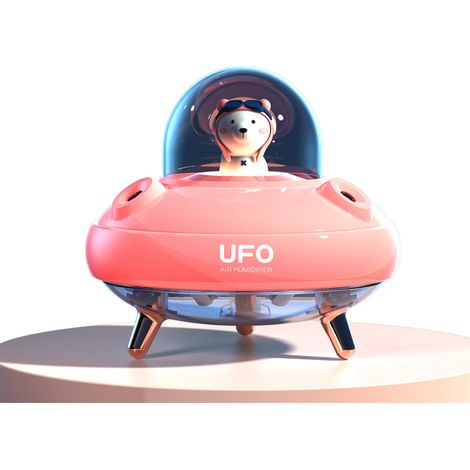 Mini humidificador para habitación de niños o bebés, lindo humidificador de aire OVNI, boquilla doble silenciosa, humidificador de aire para dormitorio, oficina, función de luz nocturna-rosa (1/5)