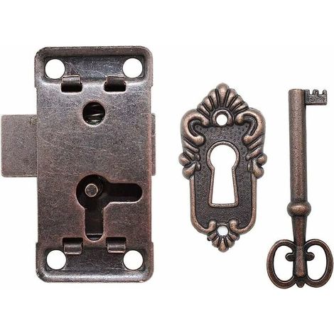 Antique cabinet door lock, Antique Lock Set - Decorative lock with keys and screws - For mailboxes, lockers, cabinets, toolboxes (1/3)