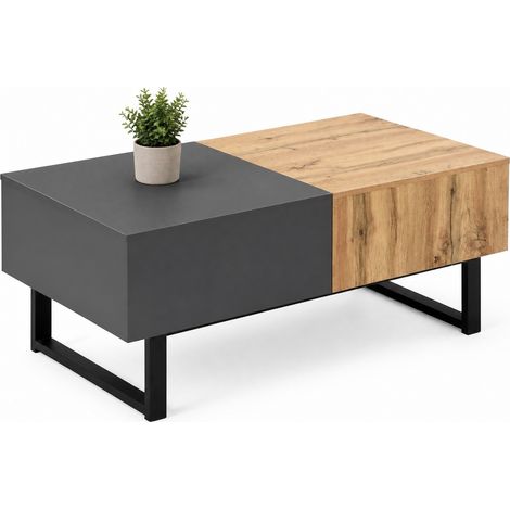 Table basse coulissante moderne avec rangements cachés, plateau effet bois clair et pieds métal, idéale pour salon et bureau, 155 cm déployée - CHICFURN (1/5)