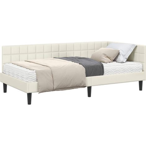 Corner Bed Frame with Mattress Manual 2 pcs Cream Velvet vidaXL