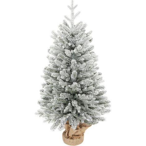 Mini Künstlicher Weihnachtsbaum 90 cm künstlich Tannenbaum mit Schnee, 486 Spitzen Zementbasis Leinenbezug (1/5)