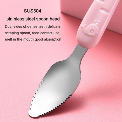 Cuillère à gratter pour fruits - - Double extrémité - Silicone souple - Acier inoxydable 304 - Rose - 22 cm de long (1/5)