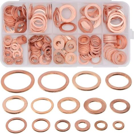 Joint Rondelle Cuivre - Kit Étanchéité Vidange Huile M5 à M14 - 100 Pièces Assorties - Dimensions Métriques