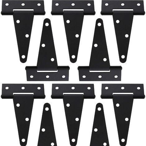 Lot de 10 charnières en T de 10,2 cm pour abri de jardin, charnières de porte de grange, charnières de porte, charnières de clture, charnières de porte de jardin, fer forgé noir (1/5)