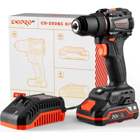 DNIPRO-M Taladro Atornillador Brushless 20V 50Nm, Batería 2.0Ah + Cargador Rápido, Portabrocas 13mm, Maletín – CD-200BC KIT (1/5)