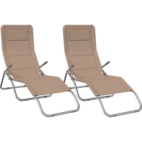 Folding Sun Loungers 2 pcs Taupe Textilene&Powder-coated Steel vidaXL (1/5)