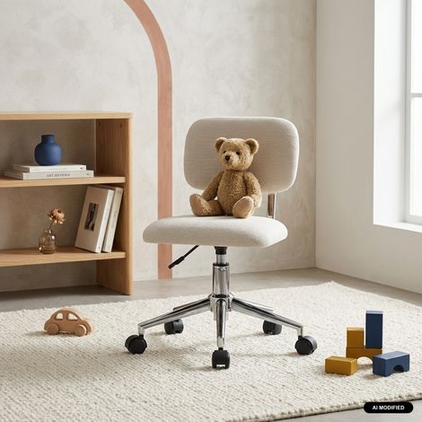 sweeek - Chaise de bureau enfant à roulettes ajustable tissu chenille beige - Amory Kid