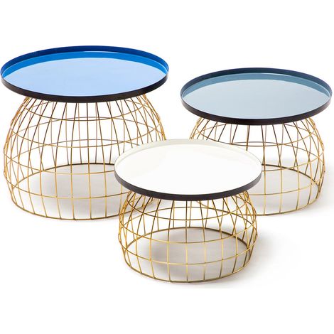 Set 3 Tavolini Laudatio in Metallo con Top Colorato (1/3)