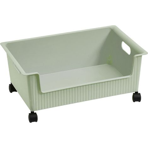 Boîte de rangement en plastique pour livres avec roulettes, déplacement facile, grande capacité, bac de classement pour salle de classe pour livres et sacs, vert clair (1/5)