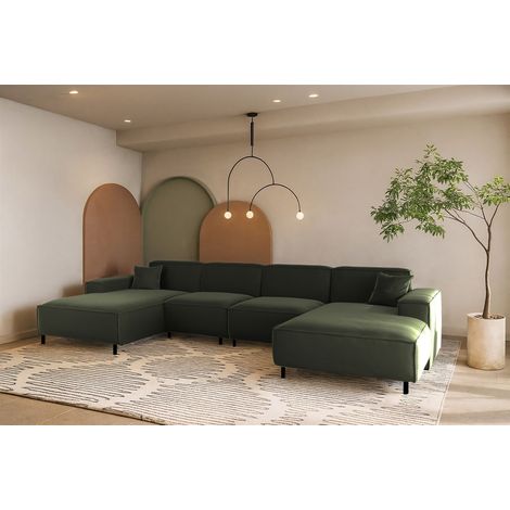 Wohnlandschaft Sofa U-Form GLORIA in Stoff Tiffani Grün