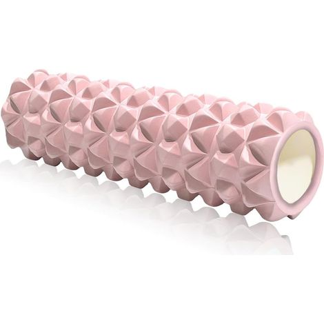 Unisex massage roller for adults, grid foam massage roller for relieving muscle tension and back pain, 30×8cm muscle massage roller (pink) (1/5)