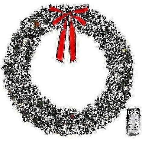 Couronne de Noël extérieure pré-illuminée de 122 cm (48 po) avec lumières DEL et nœuds décoratifs (1/4)