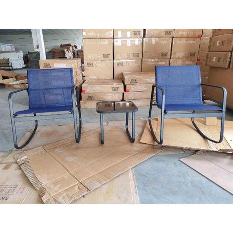 Salon de Jardin 3 Pièces avec Chaises à Bascule Table , Ensemble de Meuble Extérieur Charge 150KG, Bleu