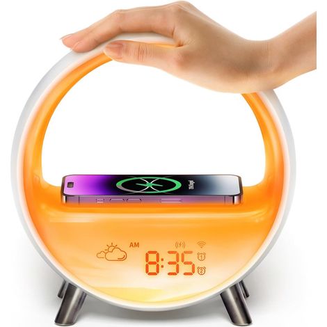 Wake-up Light avec simulation de lever et de coucher de soleil, veilleuse avec charge sans fil 15 W, contrôle tactile et par application (1/5)