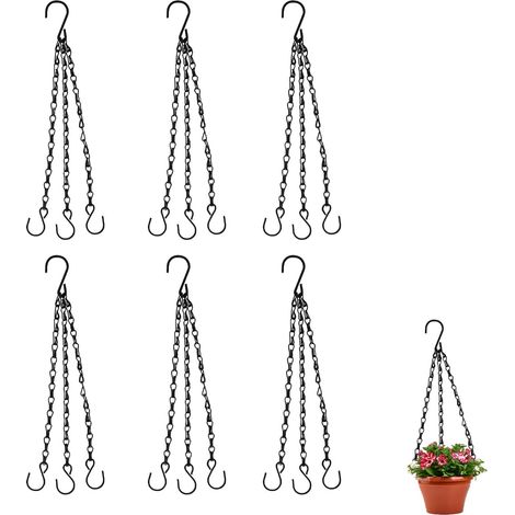 6 Pièces Chaîne, Crochet en S, Suspension Plante, Acier Noir, Jardinière, Panier Suspendu, Intérieur Extérieur