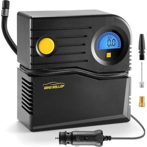 Gonfleur pneus Voiture 12V Mini Compresseur à Air Portatif Pompe de pneu Allume Cigare Electrique A Velo avec Manomètre et Adaptateurs Valve (bleu) Bleu - (1/5)
