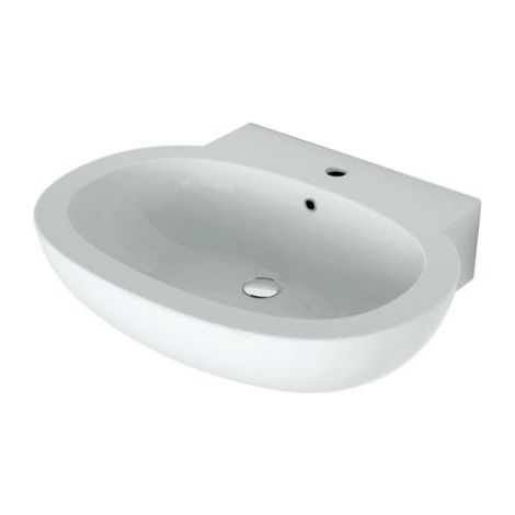 Ovales Waschbecken 55x46 cm aus glänzend weißer Keramik – Ceramica Cielo Easy Evo - mit Kolonne