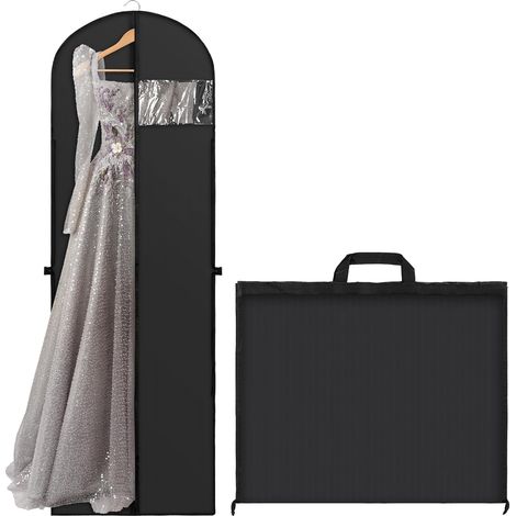 1 housse de robe longue anti-poussière, 180×60cm Housse de robe de mariée avec poignées (noir) (1/5)