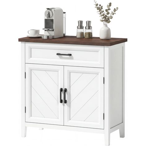 Wohnzimmer-Sideboard mit 2 Türen, Schublade und verstellbarem Einlegeboden, 76 x 35 x 80 cm, weiß