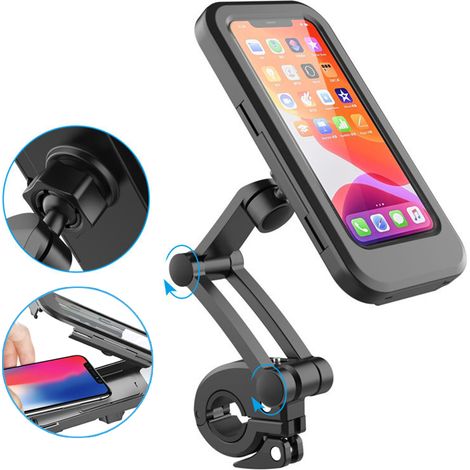 Support téléphone vélo étanche écran tactile, support moto pour smartphone jusqu'à 7 pouces, support guidon moto étanche. (1/5)
