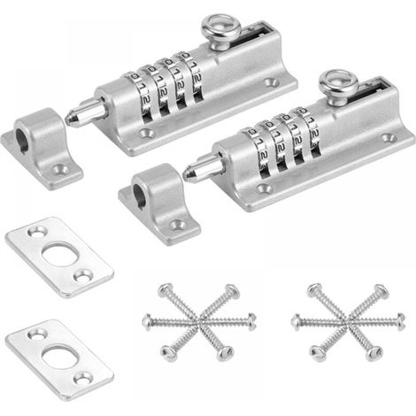 Serrure à combinaison robuste à 4 chiffres - Pour portes en bois et coulissantes - Résistante à la rouille avec vis - 2 pièce - Argent (1/5)