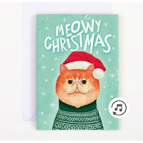 Nueva tarjeta navideña musical Endless Meowy 2026 con purpurina, tarjeta de felicitación específica para festivales, regalos para niños, adultos y amantes de los gatos. (1/5)