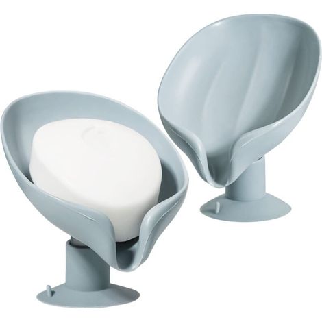 Lot de 2 porte-savons auto-drainants, non poreux, faciles à nettoyer, adaptés à la douche, porte-savon auto-drainant en forme de feuille avec ventouse, porte-savon créatif pour salle de bain, évier de (1/5)