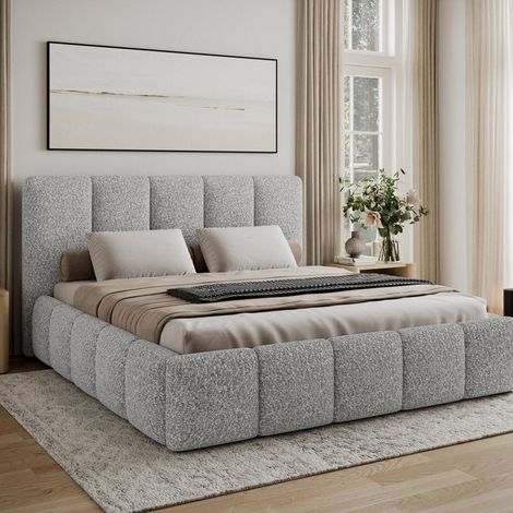 Letto 140x200 con rete inclusa Klaus Bouclé Grigio (1/5)