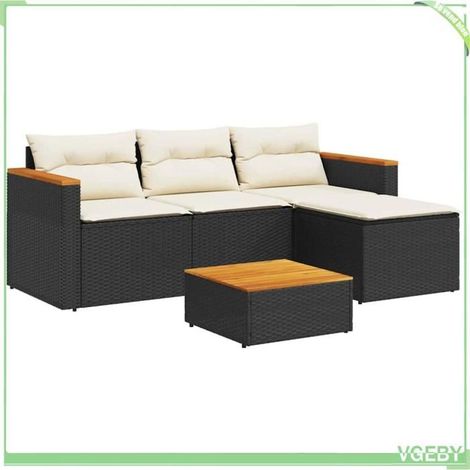 Salon de jardin 3 pièces - FAFEICY - 365826 - Résine tressée noir - Table acacia - Coussins déhoussables (1/5)