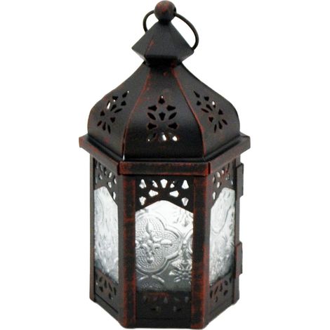 Rebecca Mobili Kerzenhalter Ethnisches Glas Schwarz Metall Balkon 17x9x8