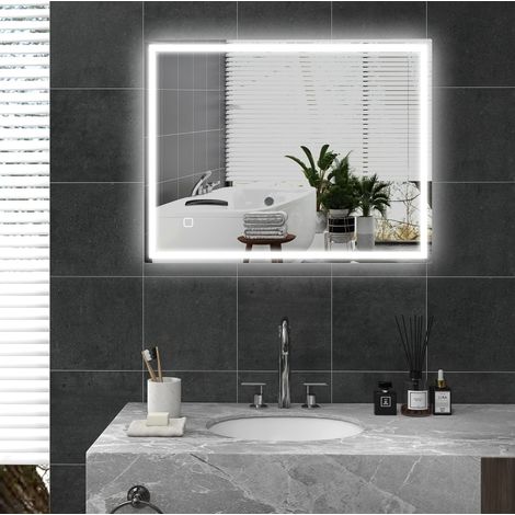 Specchio bagno LED 90x70 cm con illuminazione, antiappannamento, 3 colori, argento (1/5)