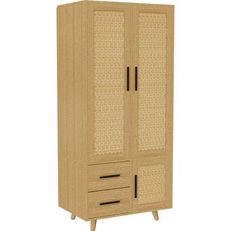 Armoire 2 portes 2 tiroirs 80x52x166 cm – Armoire de rangement penderie – Design moderne pour rangement optimisé – Montage facile, chêne (1/5)