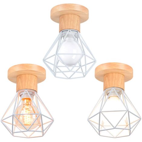 royaluxe- (3PCS)Plafonnier Rétro Luminaire Plafonnier Vintage Blanc Plafonnier Moderne Plafonnier Intérieur Lampe De Plafond En Bois Et Métal (1/5)