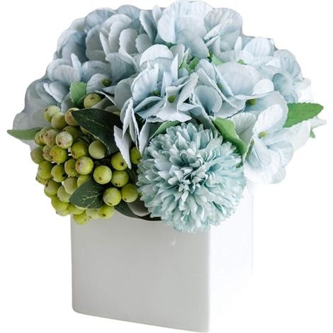 Fleurs de pivoine artificielles dans un vase en céramique, composition florale d'hortensias artificiels pour la décoration intérieure, fleurs artificielles avec vase (bleu)-AquaForge (1/5)