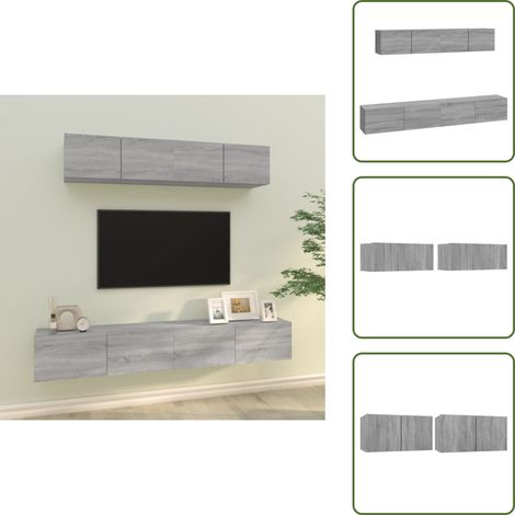 Wandmontage - vidaXL 4-tlg. TV-Schrank-Set Grau Sonoma Holzwerkstoff - Holzwerkstoff