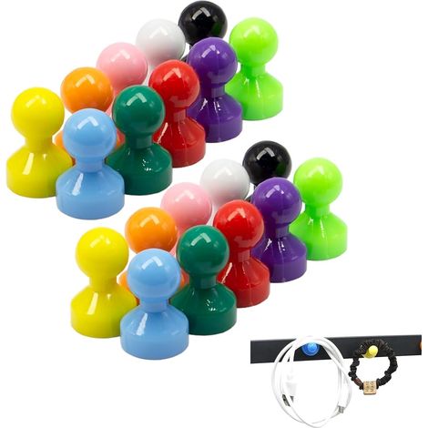 Pack de 20 Aimants pour Réfrigérateur 11x17mm, en Néodyme Colorés - Puissants et Pratiques pour Tableaux Magnétiques et Réfrigérateurs - 10 Couleurs (1/5)