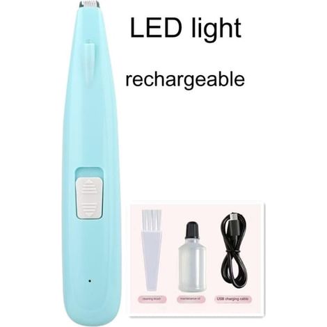 Tondeuse électrique pour animaux, rechargeable par USB et sans fil, pour chiens et chats : poils des pattes, des yeux et du visage. Rasage des poils des pieds. HKK Bleu (1/4)