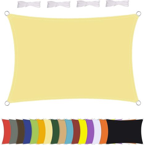 Voile d'ombrage rectangulaire imperméable, résistant aux intempéries, polyester de qualité supérieure, plusieurs longueurs et largeurs au choix avec cordes de fixation, rectangulaire 2,5 x 3,4 (1/5)