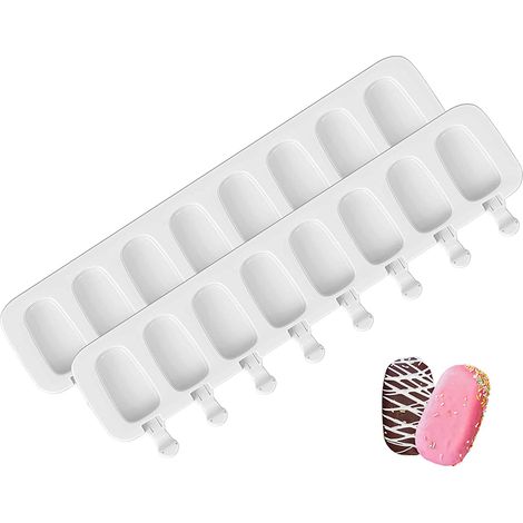 Juego de 2 moldes de silicona para paletas heladas, sin BPA, con 8 cavidades, reutilizables, para yogur y fruta. (1/5)