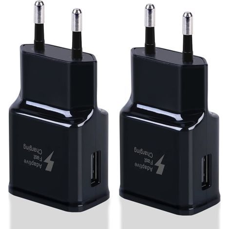 Chargeurs compatibles noirs (lot de 2) : adaptateur de charge rapide USB pour Samsung S22/S21/S20/S10/S10E/S6/S7/S8/S9/Edge/Plus/Active/A72/A53 5G, Note 5/8, Note 9 (1/5)
