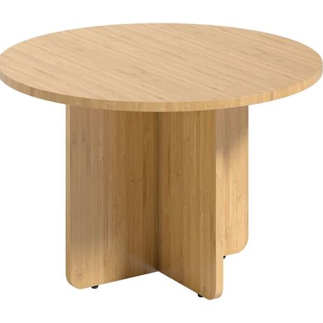 Table basse ronde en bambou avec plateau 66 cm, pieds croisés et pieds réglables, charge 120 kg, pour salon et coin détente au style épuré - CHICFURN (1/5)