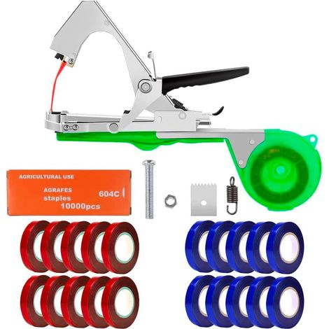 Kit Legatrice Per Piante Professionale Con 40 Nastri Bicolore E 10.000 Graffette – Macchina Legatrice In Acciaio 31 Cm – Impugnatura Ergonomica E Apertura Regolabile