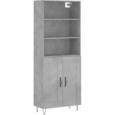 Buffet bahut commode armoire meuble de rangement organisateur cuisine salle de séjour salon haut 69,5 x 34 x 180 cm bois d'ingénierie gris