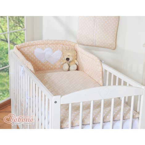 3-teiliges Bettwäscheset 135x100 - Beige mit gepunkteten Herzen (1/3)