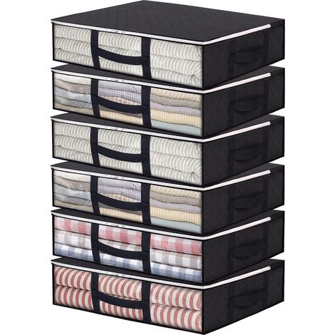 Lot de 6 boîtes de rangement sous le lit 40 l Sacs à vêtements pliables Grande capacité Contenants de rangement avec fenêtre transparente poignées renforcées Fermeture éclair pour couettes (1/5)