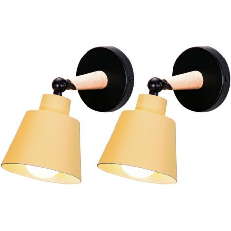 royaluxe- 2PCS Applique Murale Moderne En Bois Lampe Murale Rétro Applique Murale Minimaliste Pour Chambre À Coucher, Couloir E27 Jaune (1/5)