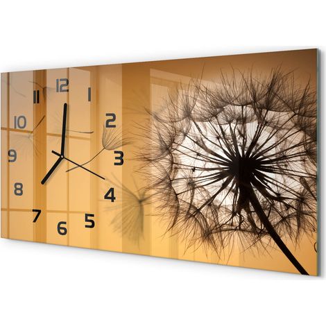 Horloge Murale Panoramique Artistique 60x30 cm Verre Trempé Design Original Pissenlit (1/5)